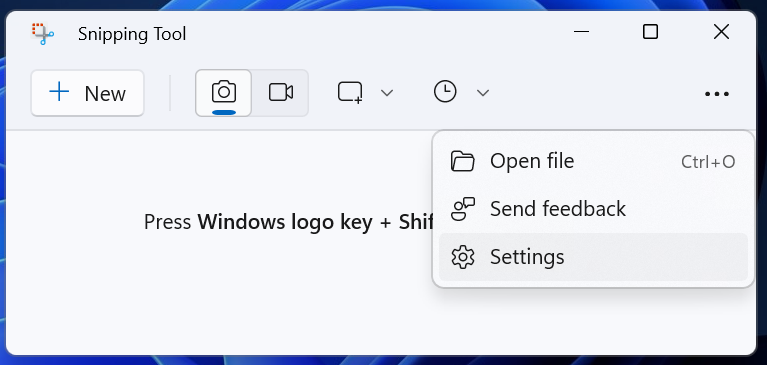 Snipping Tool Settings Dropdown