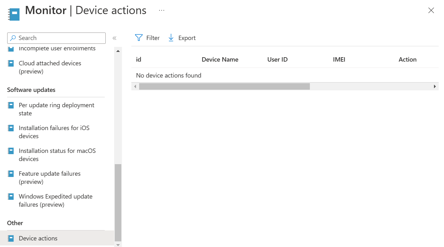 Screenshot of Monitor Device Actions Page